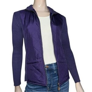 J. McLaughlin Women’s Size S Purple Quilted Silk Ribbed Cotton Sweater Jacket
